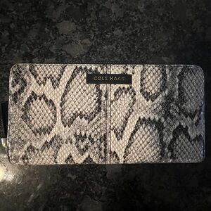 Cole Haan Black and Gray Snake Print Zip Wallet/Clutch